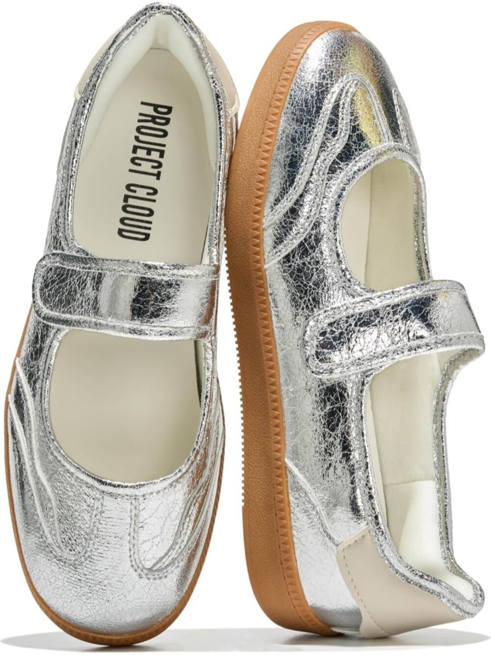 Project Cloud Women's Silver Closed Toe Lightweight Slip On Mary Jane Sneakers